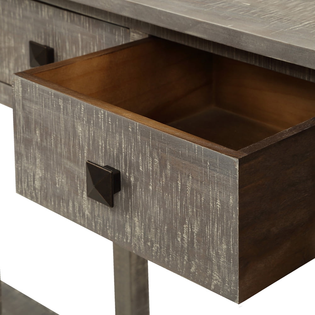 Kepooman Rustic Console Table, Brushed Texture Sofa Side Table with Drawers and Bottom Shelf, Entryway Console Cabinet for Living Room Kepooman Rustic Console Table, Brushed Texture Sofa Side Table with Drawers and Bottom Shelf, Entryway Console Cabinet for Living Room
