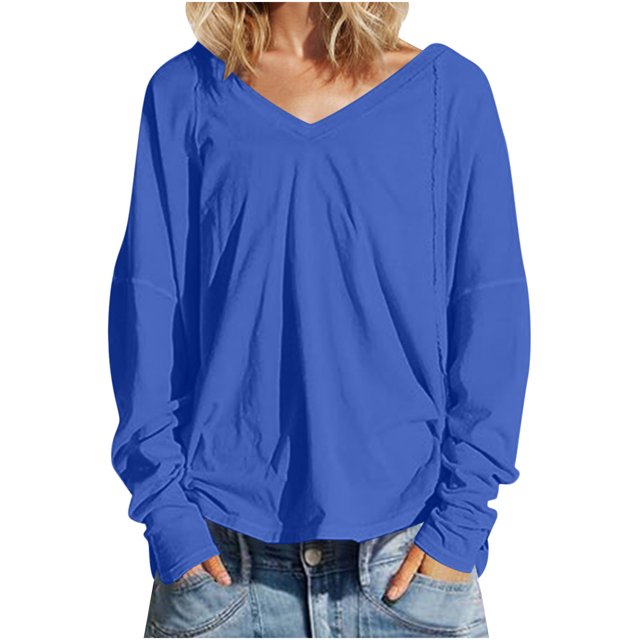 Yuyuzo Sweatshirts Surdimensionnés pour Femmes Décontracté Col en V Manches Longues Trou Pouce Chandail Tops