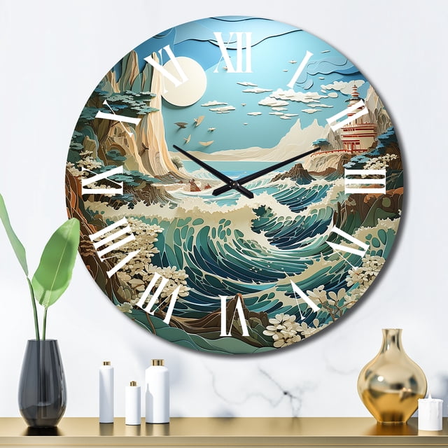 Designart "Coastal Papercut" Nautical & Beach Oversized Wall Clock