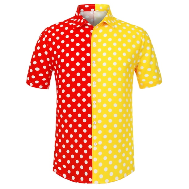 Lars Amadeus Camisa hawaiana de patchwork con botones y mangas cortas de lunares de verano para hombre Rojo amarillo M