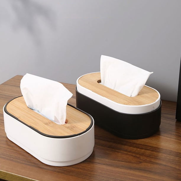 Caja de papel de cocina con cubierta de madera y soporte flotante para el pañuelo elevador en la mesa de centro del salón