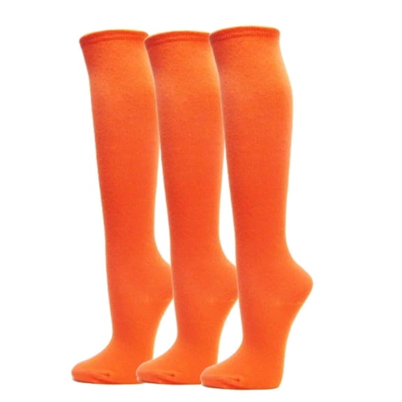 COUVER Womens Plain Striped Cotton Knee High Socks Light Orange Medium 3 Pairs