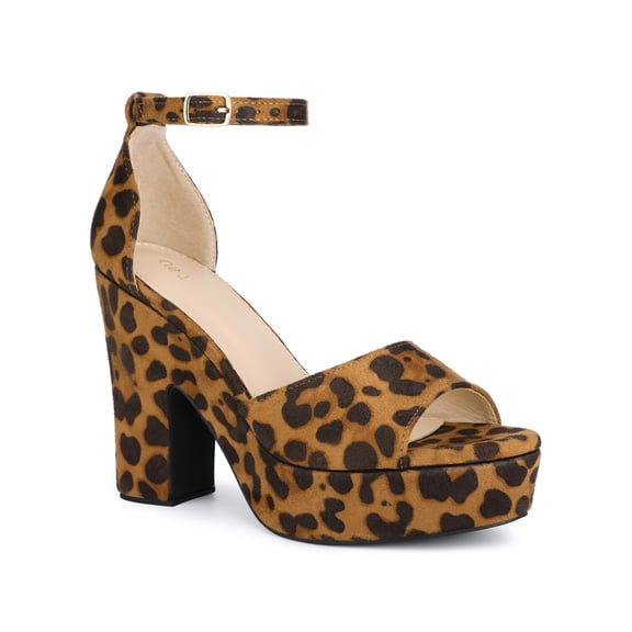 BLISSFUL STEP Platform Open Toe Chunky High Heels Sandals for Women Leopard (Size 6)