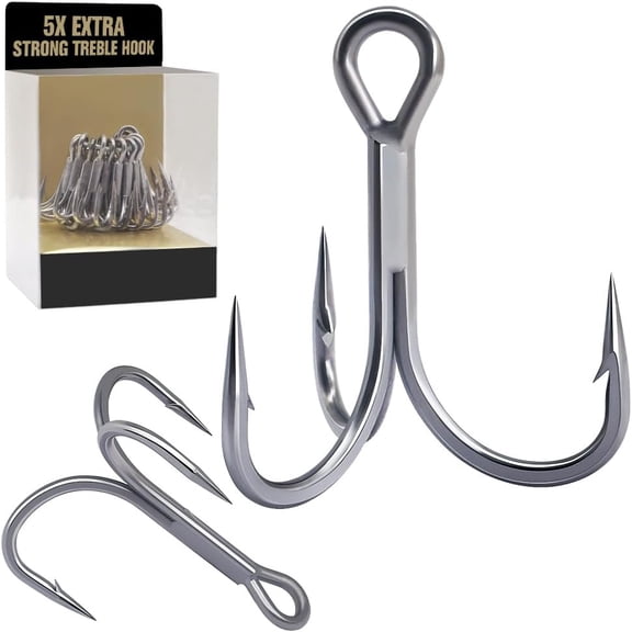 Fishing Treble Hooks 5X Extra Strong Heavy Duty Ultra Anti-Rust for Saltwater and Freshwater Fishing Sizes 5/0 to #8