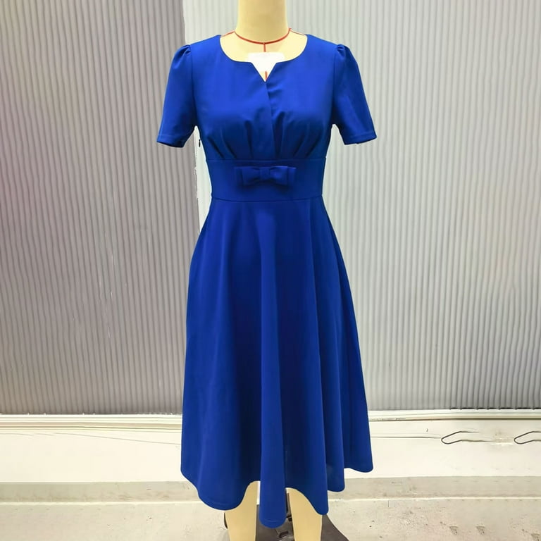 Oplxuo Women's Vintage Tea Dress, Short Sleeve Cocktail Party Dress Work  Church Casual Dress - Walmart.com
