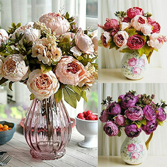 Naierhg 8Pcs Artificial Peony Realistic Easy to Use Vintage Artificial Peony Bouquet for Garden