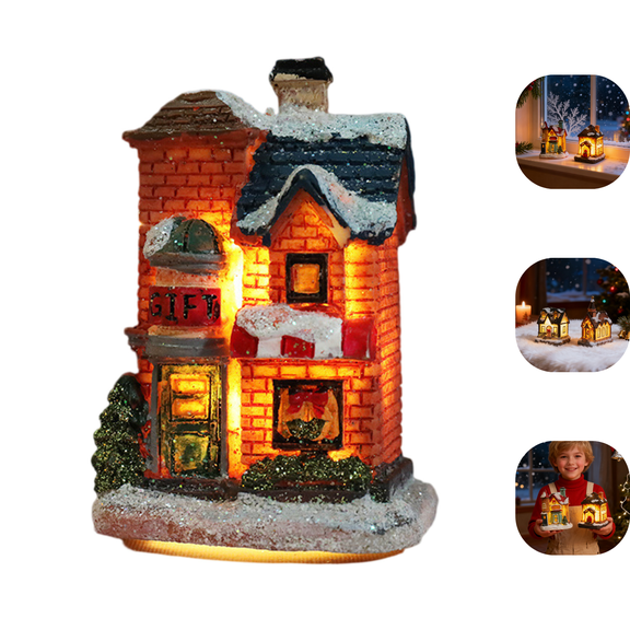 Christmas Village Sets-Christmas Decorations,LED Lighted Christmas Village Houses with Figurines, Christmas Village Collection Indoor Room Decor - Collectible Buildings F