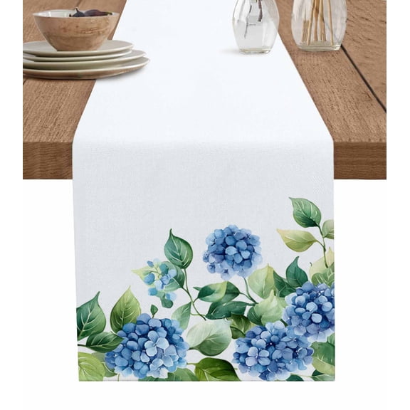 Table Runner Blue Hydrangea Table Decoration for Kitchen Dinning Watercolor Flower Table Decoration for Indoor Outdoor Party Wedding Decor 13x72 Inch