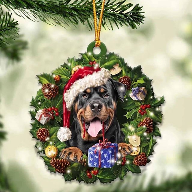 Decoraciones navideñas, regalo divertido para amantes, corona navideña colgante acrílica, colgantes de perro salchicha para adorno para árbol de Navidad