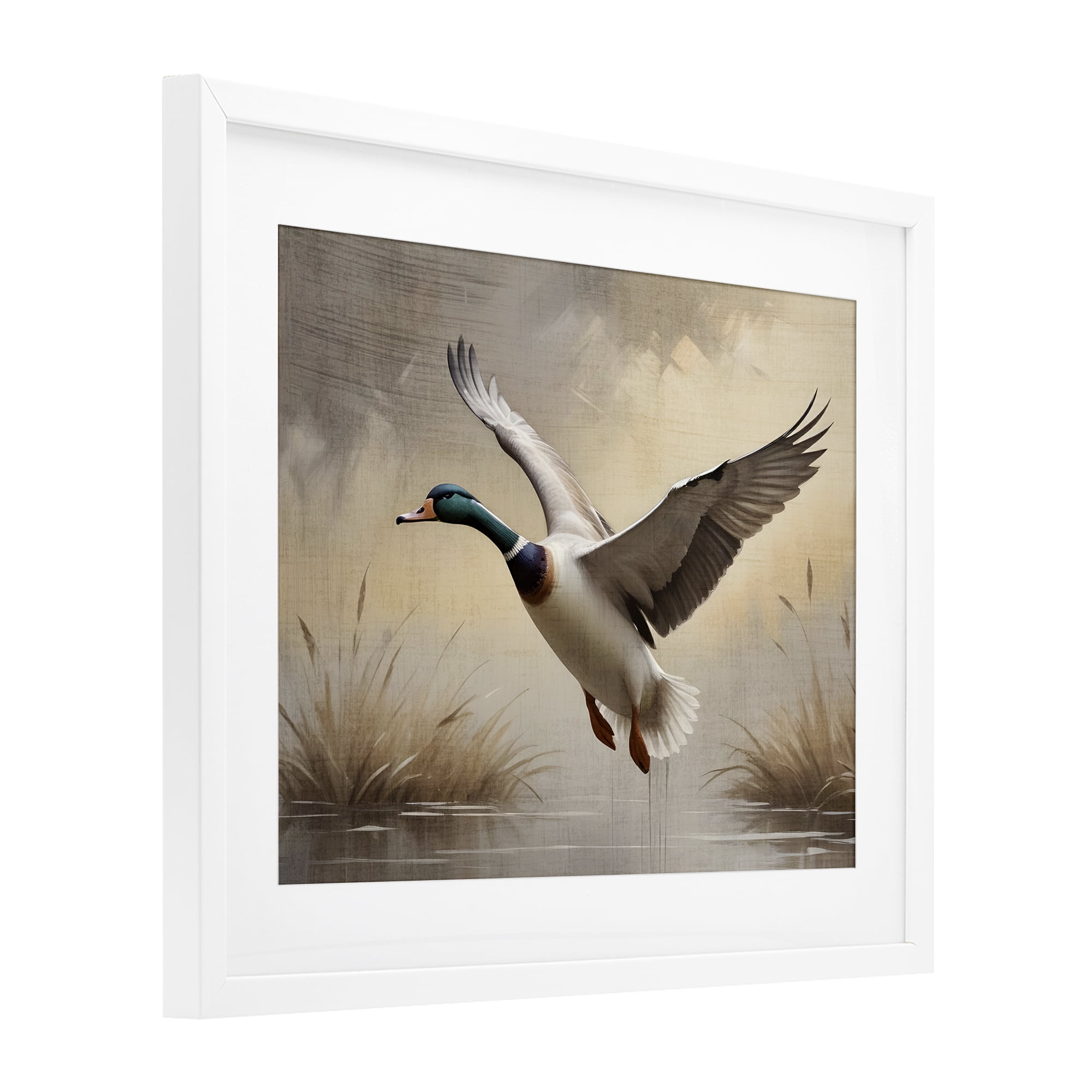 Stupell Industries Gliding Mallard over Wetlands White Framed Print Under Glass, design by Susan Arnot