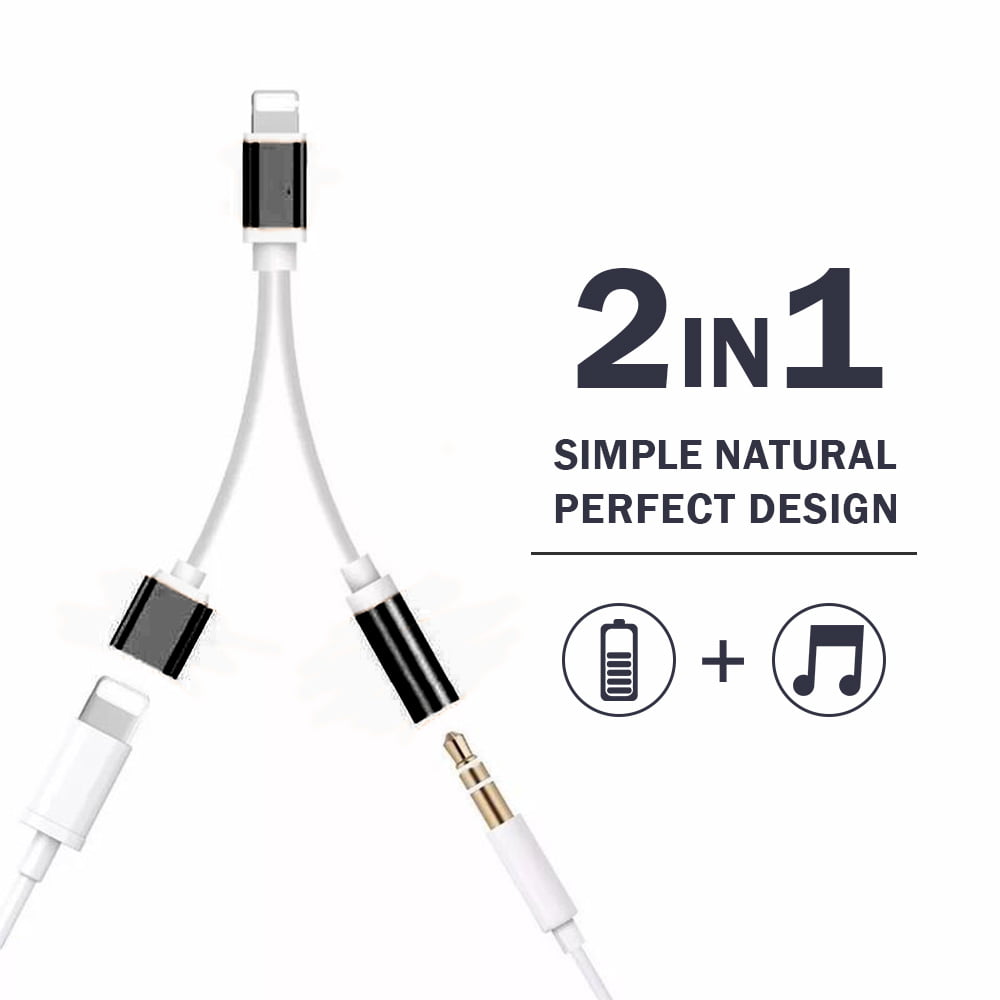 Call+Portable+Audio+Remote Headphone Adapter for iPhone 11 Jack AUX Audio Headsets Converter Accessories Dongle for iPhone 11/11 Pro/Xs/Xr/X/8 Plus/8/7 Plus/7 Cable Support All iOS System-White