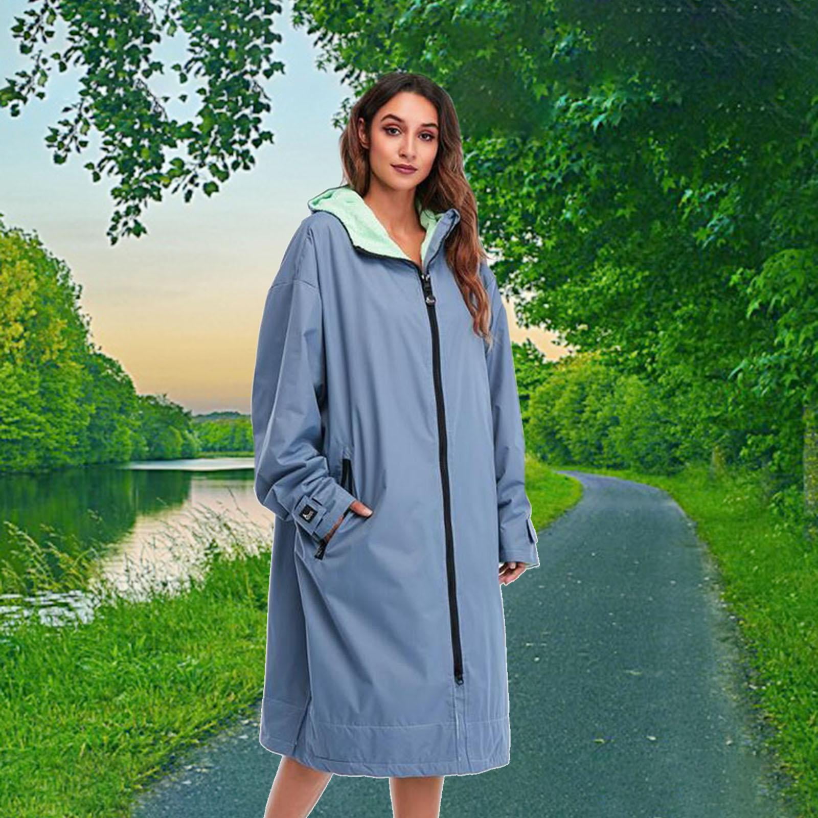 WOMENS HOODED FLEECE FESTIVAL PONCHO COAT JACKET BEACH CHANGING ROBE CAMPING 