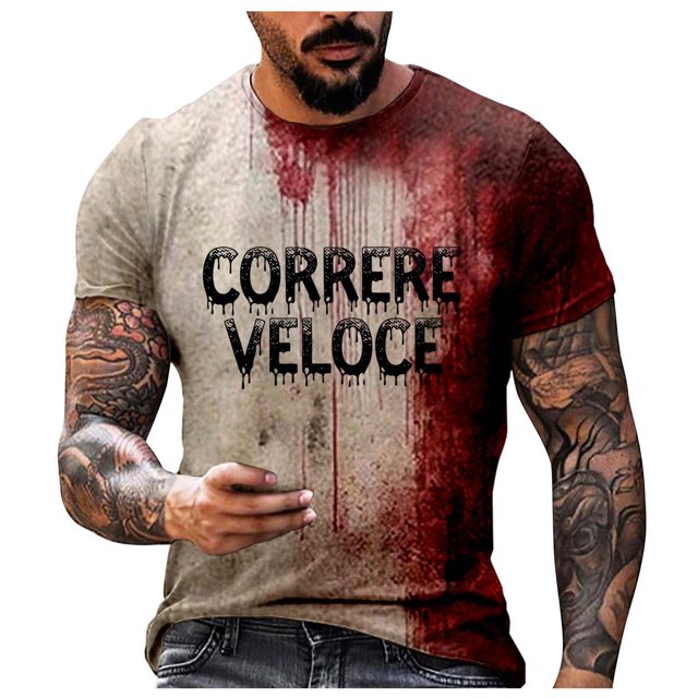 Male Print Halloween Theme Casual Crewneck Blood Graphic Plus Size Shirt Printed Solid Color Short Sleeve Top