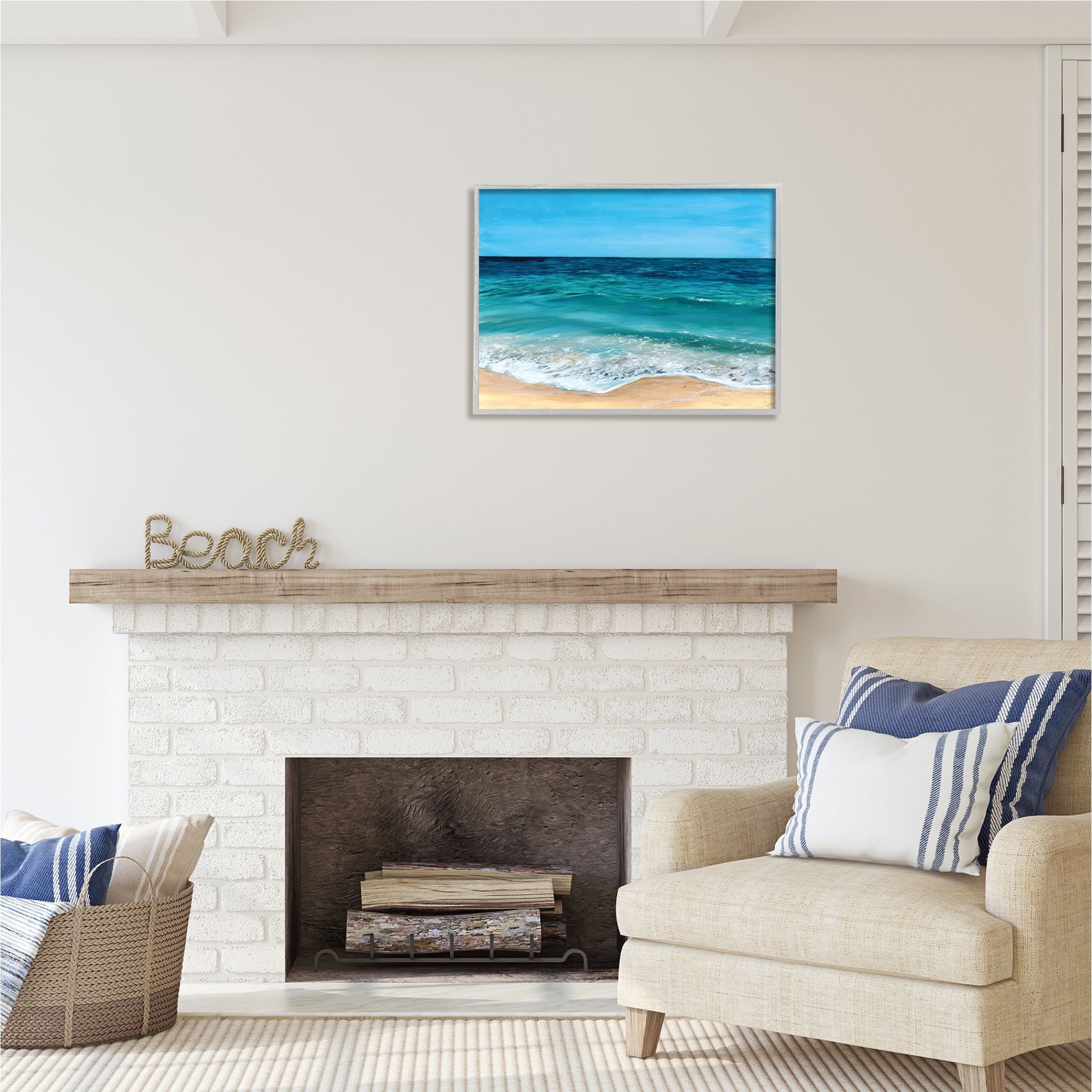 Stupell Industries Coastal Beach Foam Nature Painting Gray Framed Art Print Wall Art, 30 x 24