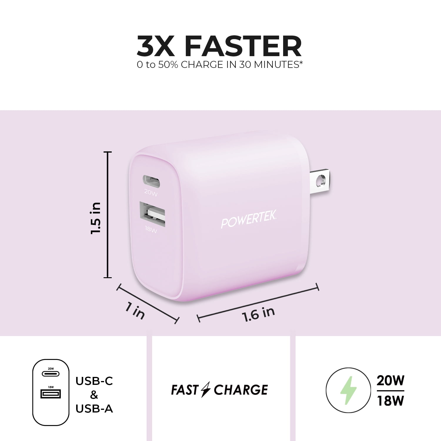 Liquipel Powertek Woven 20W Combo Wall Charger - Purple