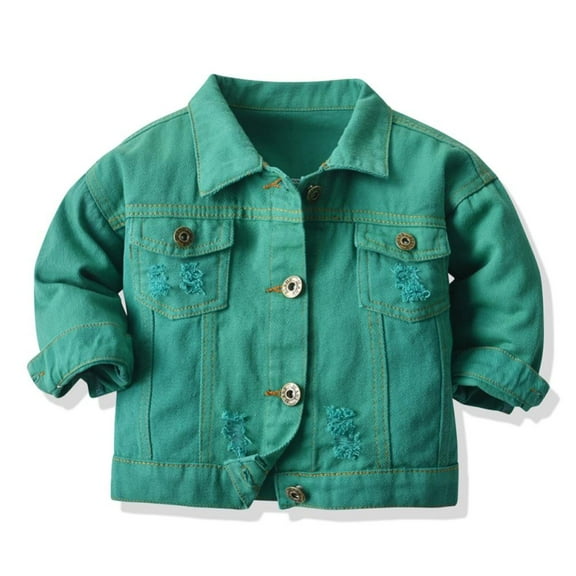 Esaierr Toddler Kid Baby Boy Girl Jean Jacket Long Sleeve Button Solid Color Cotton Casual Outerwear