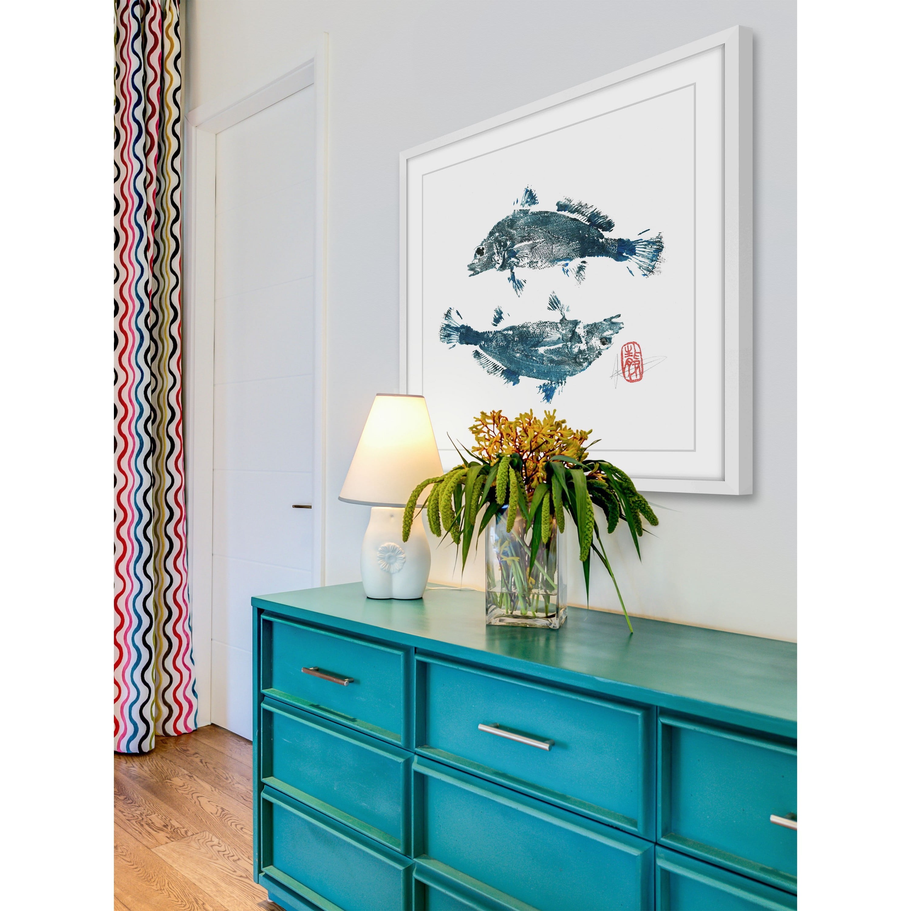 "Blue Croakers Go Ying Yang" Framed Painting Print