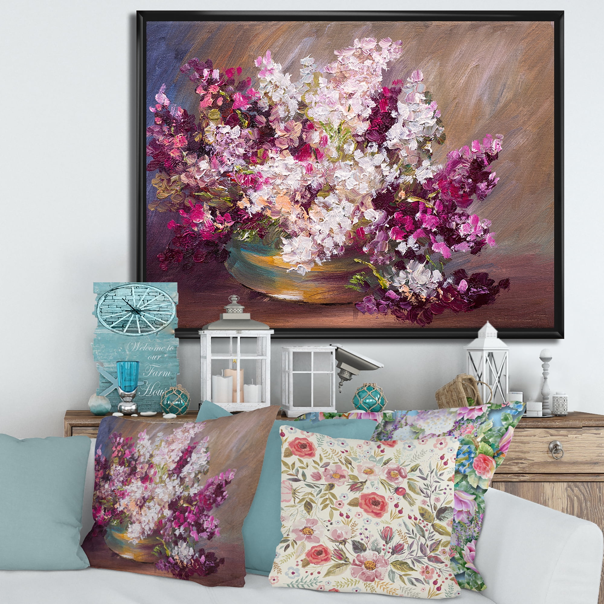 Designart 'Bouquet Of Still Life Lilacs ' Traditional Framed Canvas Wall Art Print