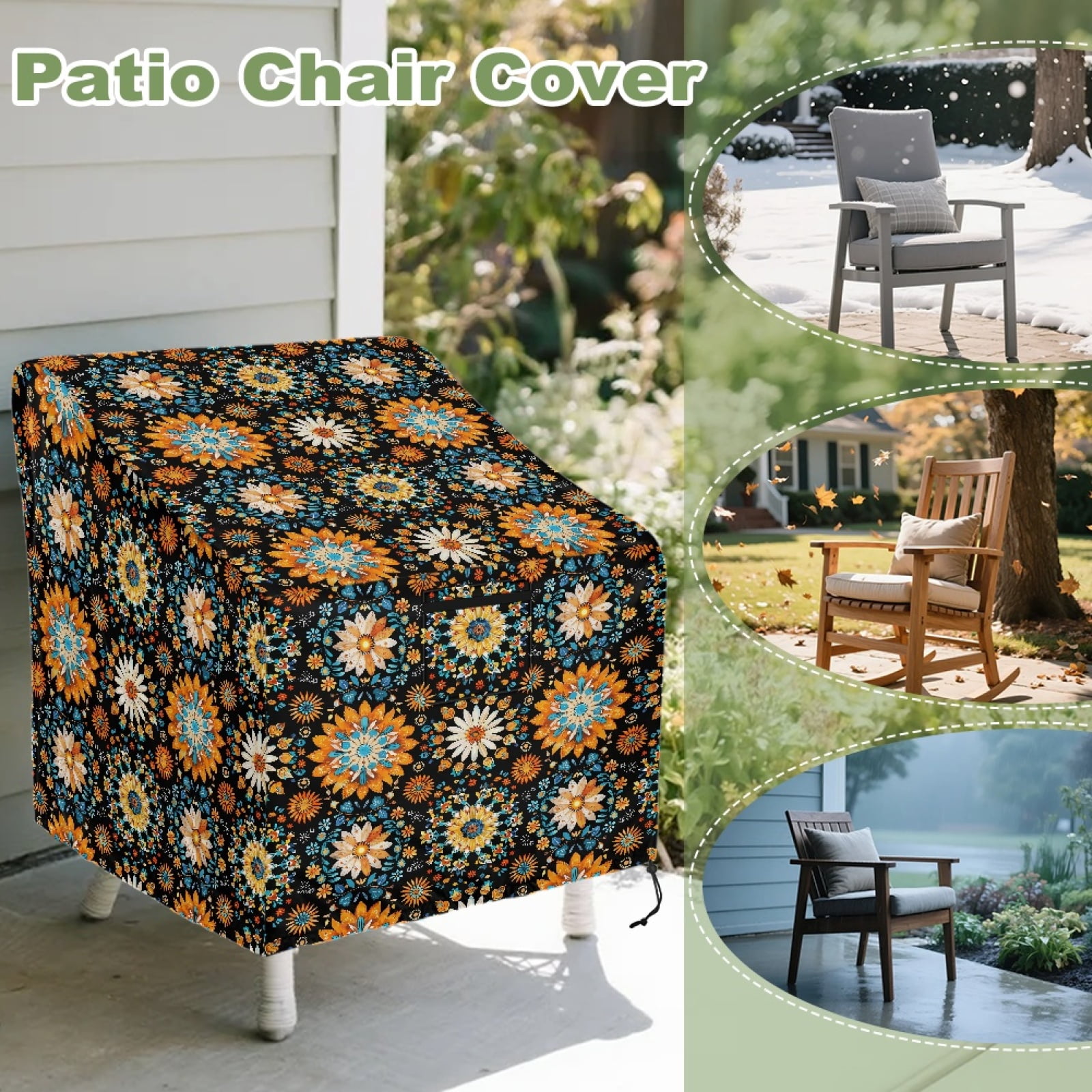 Renewold Waterproof Outdoor Chair Covers All Weather Protection Lounge Deep Seat Covers for Wicker, Swivel, Adirondack, Rocking Chairs, 29"x33"x36", Bohemian Flower