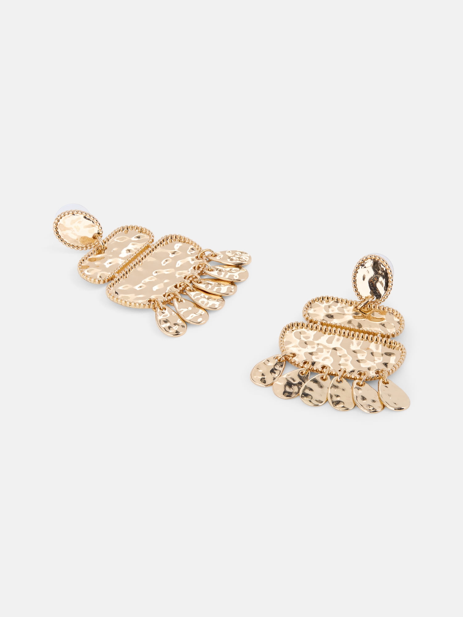 Scenario Women's Gold‑Tone Geometric Hammered Drop Earrings