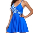 thumbnail image 1 of Traje de baño con escote en V dividido para mujer, traje de baño con falda fruncida, traje de baño retro, traje de baño - Azul zafiro, 1 of 6