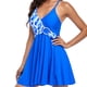 thumbnail image 1 of Traje de baño con escote en V dividido para mujer, traje de baño con falda fruncida, traje de baño retro, traje de baño - Azul zafiro, 1 of 6