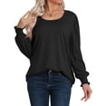 thumbnail image 6 of Nlife Women Puff Long Sleeve U Neck Pleated Tunic Top Casual Shirt Dressy Blouse, 6 of 9