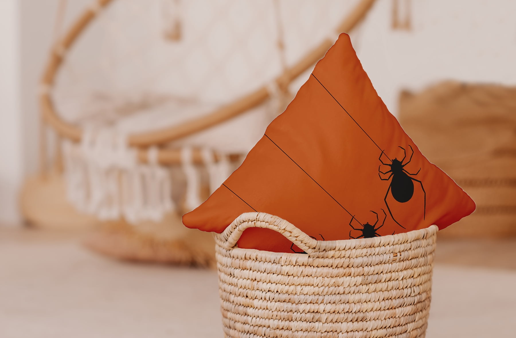 20" x 20" Simply Daisy Hanging Spiders Halloween Polyester Accent Pillow, Dusty Orange Qty 1