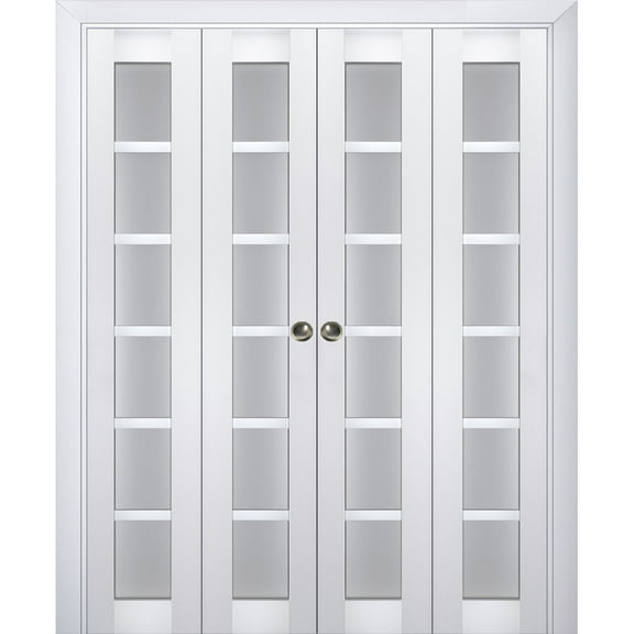 Sliding Closet Double Bi-fold Doors | Veregio 7602 White Silk with Frosted Glass