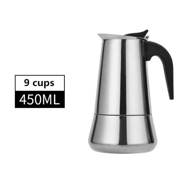 Coffee Maker, 600ml Large Capacity 12 Cups Stainless Steel Octagonal Coffee Maker for Espresso, Moka, - Type 9cups-450ml-B