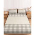 thumbnail image 2 of Full Size Fitted Sheet Set - Retro Grey 3 Piece Bedding Sets 16" Deep Pocket Fitted Sheet with 2 Pillowcases Farmhouse Buffalo Plaid Vintage Beige Brushed Microfiber Hotel Luxury Bed Sheets, 2 of 9