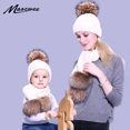thumbnail image 2 of Conjunto de gorro y bufanda de punto para padres e hijos, conjunto de dos piezas, gorro con bola de pelo real de mapache, bufanda, gorro acrílico, otoño e invierno, 2 of 5