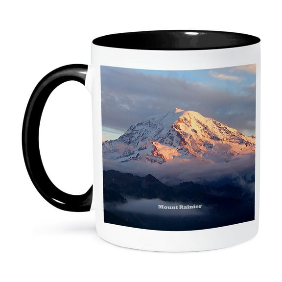 3dRose, Mount Rainier Through the Clouds - Mount Rainier National Park, 15oz Two-Tone Black Mug