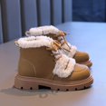 thumbnail image 4 of PEASKJP Kids Boots Warm Side Zipper Low Heel Short Booties, Khaki 32, 4 of 5