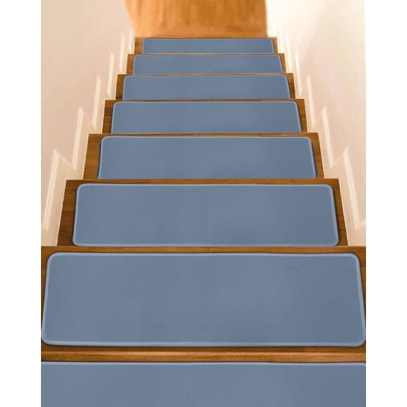 Blue Non-Slip Stair Treads for Wooden Steps, 15 Pack-8x30in Carpet Stair Mats with Adhesive Backing, Noise-Reducing Step Covers for Indoor Stairs, Easy to Install & Residue-Free