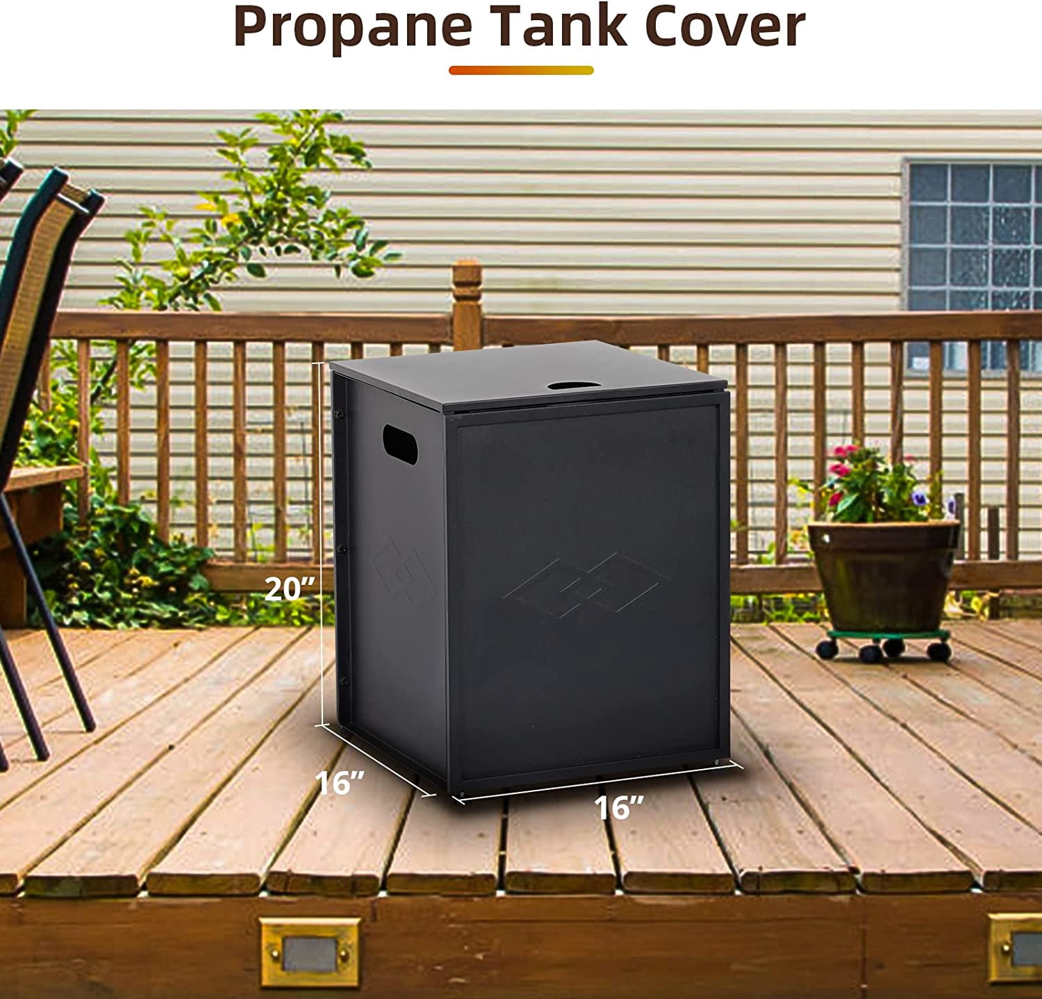 Lumiparty 16 in Propane Metal Tank Cover Table for Gas Fire Pits, Hides Any Standard 20 LB Propane Tanks, Hideaway Table with Side Handles, Black