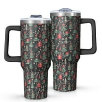Dark Christmas Tree and Gift Pattern Tumbler with Handle and Lid,40oz Double Wall Vacuum Insulated Tumbler,Cups Gift for Women and Men