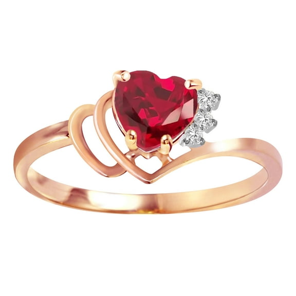 Galaxy Gold 14k Solid Rose Gold Angel's Heart - Heart Shaped 1.02 ct Ruby & Diamond Ring (6.5)
