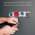 thumbnail image 4 of Luz roja iluminada DPST ON/OFF Interruptor del balancin de broche en 16A 20A 250V AC, 4 of 9