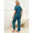 thumbnail image 4 of Womens Satin Pajama Sets Short Sleeve Silk Pajamas with Pants V-Neck Satin Sleepwear Set for Women 2 Piece Soft Pajama Loungewear Sets for Females, S-XXL, 4 of 11