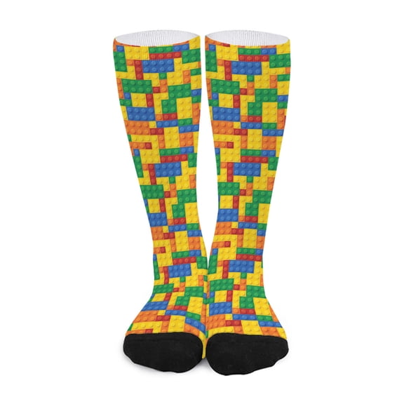 DIQADILA Plastic Building Blocks Pattern Print Long Socks