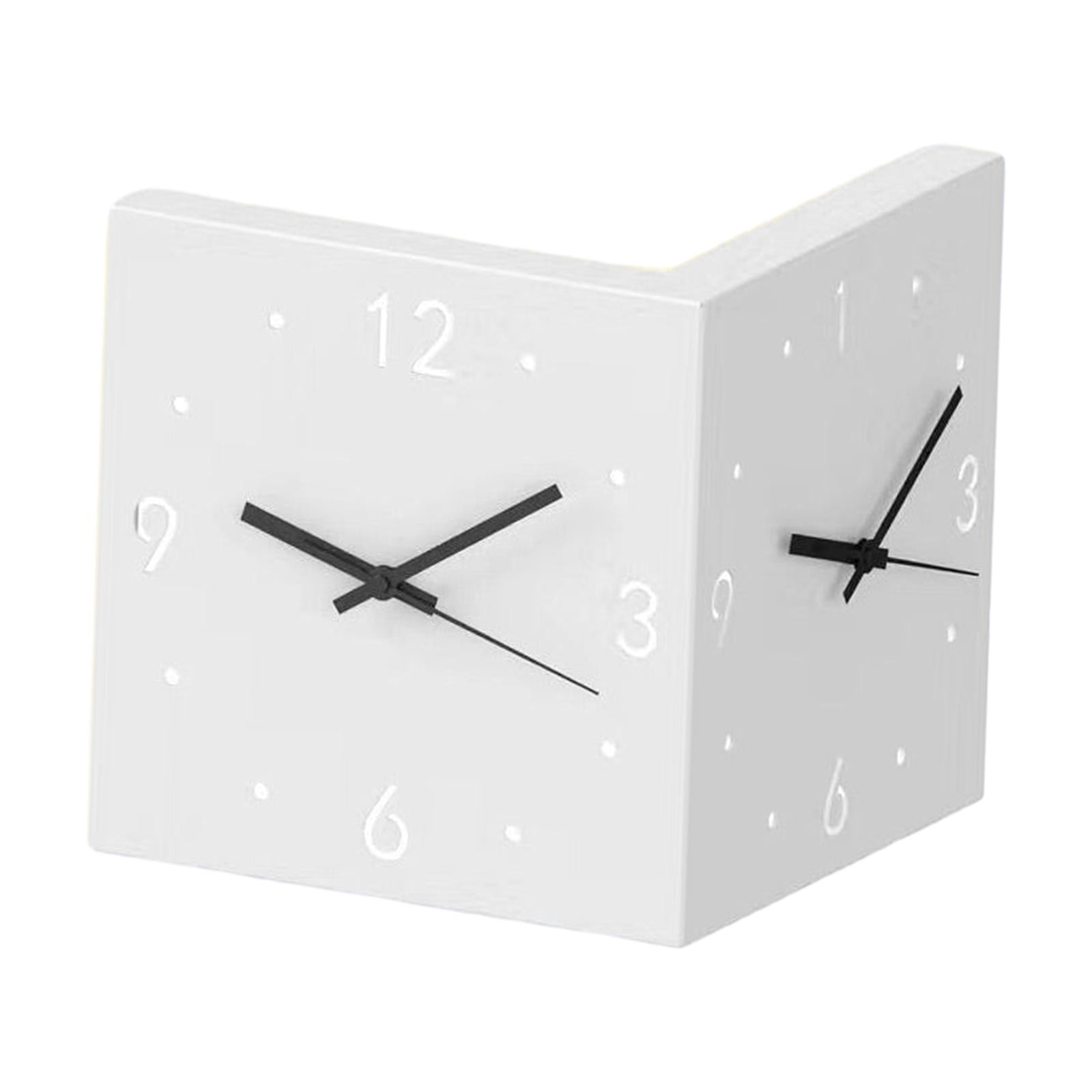 Double Sided Wall Clock, Corner Clock Night Light, Decorative Clocks, Nordic Wall Hanging Clocks with Light for Living Room Wall Decoration White