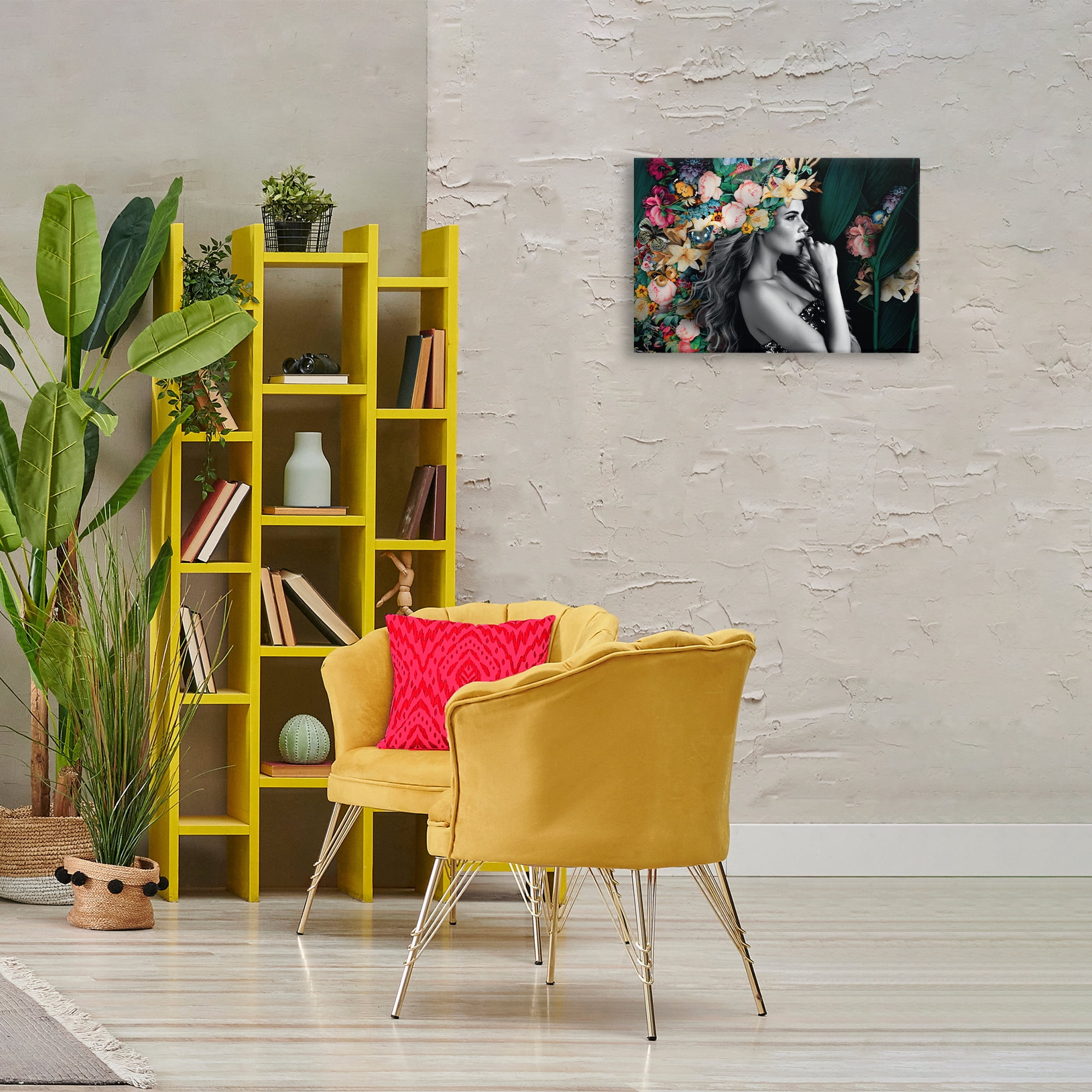 Stupell Industries Woman with Tropical Flowers Plants & Flowers Painting Wrapped Canvas Art Print Wall Art, 24 x 16