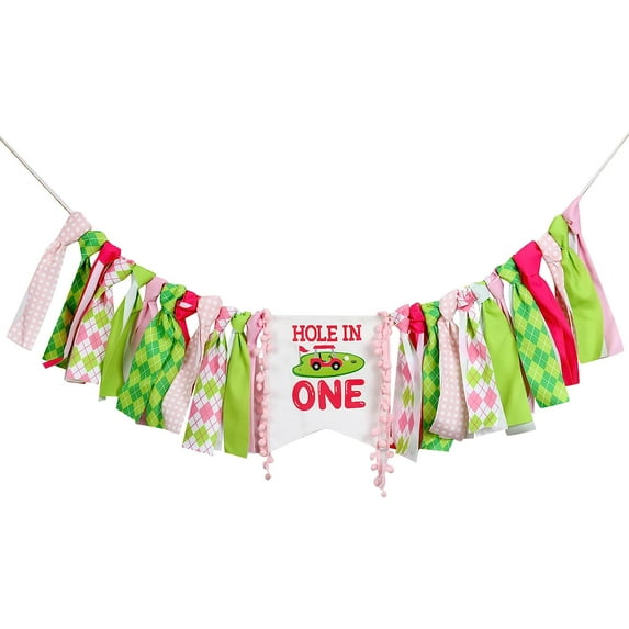 Hole in One Birthday Decorations Girl - High Chair Banner, Pink and Green Golf 1st Birthday Party Decorations, Outdoor Sports Theme Birthday Party Supplies