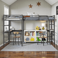 thumbnail image 3 of Twin Size L-Shaped Loft Bed with 2 Built-in Desks, Metal Loft Corner Bed with 2 Ladders and Safety Guardrail, Heavy-Duty Bunk Beds for 2 Teens Adults, Space Saving, No Noise & Easy Assemble, Black, 3 of 7