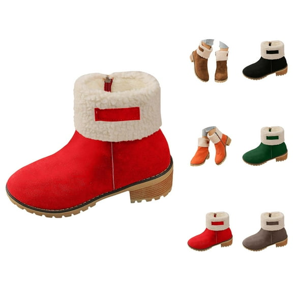 Winter Suede Mid Calf Boots for Women, Retro Heeled Ankle Booties with Side Zipper, Warm Comfortable Fall Footwear