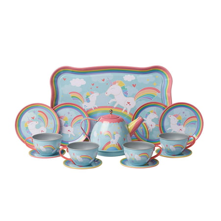 Unicorn Play Tea Set - Child Size Teacups, Saucers, and Serving Tray - 9