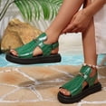 thumbnail image 3 of Womens Platform Sandals Fashion Pattern Leather Open Toe Cutout Summer Dress Shoes Comfortable Footbed Walking Shoes Green Size 6, 3 of 7