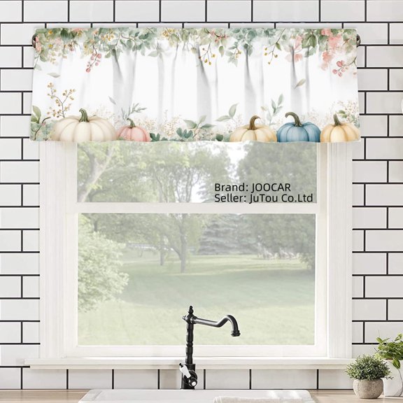 JOOCAR Polyester Window Valance Curtain with Pumpkin and Floral Design for Home Kitchen Living Room Bedroom Bathroom Decor 54x18 inch