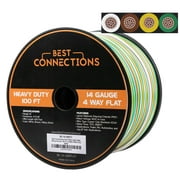 BEST CONNECTIONS 4 Way Bonded Flat Trailer Wire (100 Feet) 14 Gauge 4 Single Conductor Primary Wire - Durable, Weatherproof, Color-Coded 4 Pin Trailer Wiring Extension for Trailer and Automotive